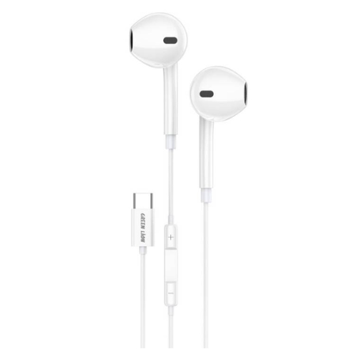 Green Lion Wired Stereo Earphones with Type-C Connector - White